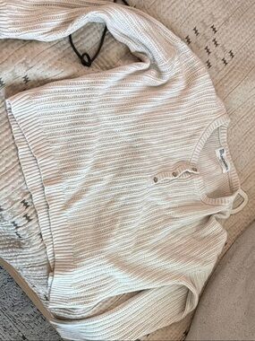 White Knit Henley Sweater
